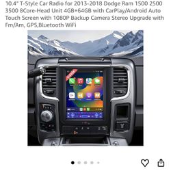 10.4" T-Style Car Radio for 2013-2018 Dodge Ram 1 3500 8Core-Head Unit 4GB+64GB with CarPlay/Android Auto Touch Screen with 1080P Backup Camer