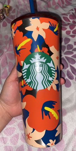Red hibiscus flower Starbucks tumbler