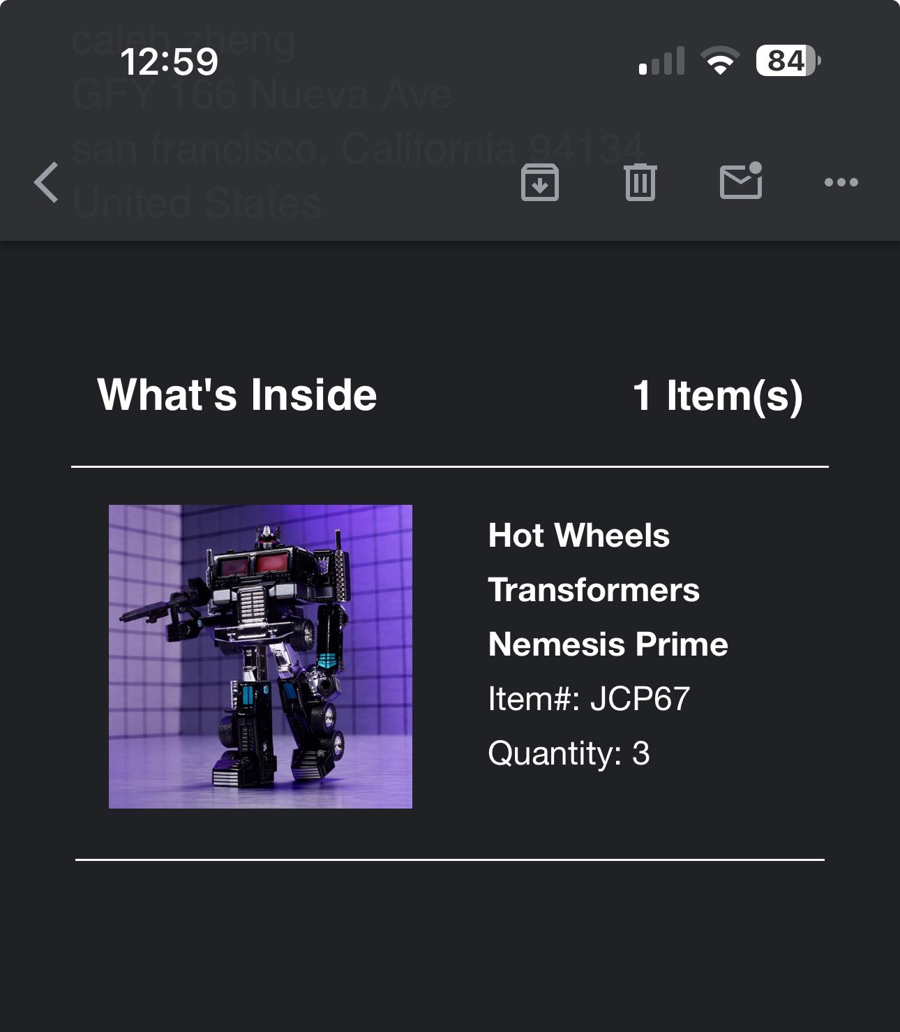 Hot Wheels Transformers Nemesis Prime