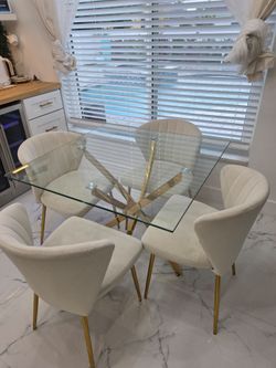 Glass Top Dining Table with 4 Chairs