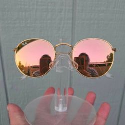 RayBan Round PINK Rose Gold Graident Mirrored Sunglasses 