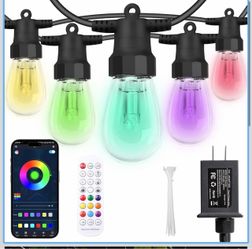 100ftw Outdoor String Lights (2×50ft), Patio Lights with 40 Dimmable RGBW LED Bulbs, IP66 Waterproof