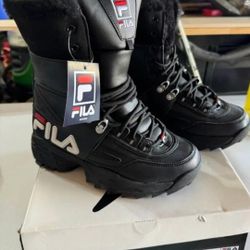 Fila Disruptor Boot Womens Black Leather Casual Dress Boots