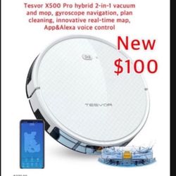 New Tesvor X500 Pro hybrid 2-in-1 vacuum and mop, gyroscope navigation, plan cleaning, innovative real-time map, App&Alexa voice control $100