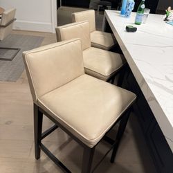 3 Leather Bar Stools with wood Legs