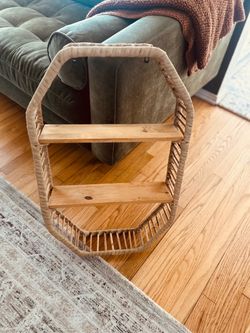 Rattan and Wood 2-Tier Side Table
