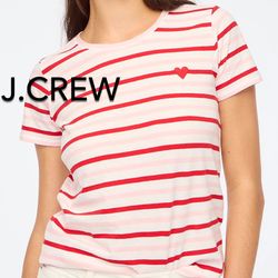 (NEW) (2 SIZES AVAILABLE) WOMEN’S J.CREW FACTORY STRIPED HEARTS GRAPHIC TEE - SIZES: SMALL AND MEDIUM 