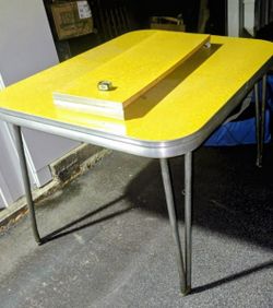 Vintage MCM Yellow Formica Dining Table with Leaf