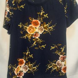 Dark Blue Blouse With Roses Two Medium Shirts Available