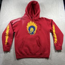 Vintage Y2K Jimmy Hendrix Flame Sleeve Band Men’s M Faded Red Hoodie Surf #2361