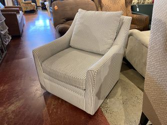 White and Blue Striped Swivel Chair