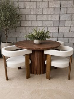 Solid  Wood Round Dining Table with 4 Chairs