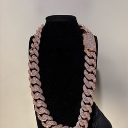22MM Iced Out 18k Rose Gold Plated Iced Out Cuban Link Necklace