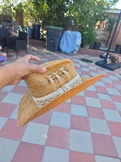 Woven Straw Cowboy Hat with Embroidered Band
