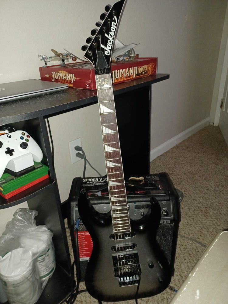 Jackson JS Series Dinky Arch Top JS34 DKA Silver Burst With Floyd Rose And Line 6 1x8 Spider V30 Amp