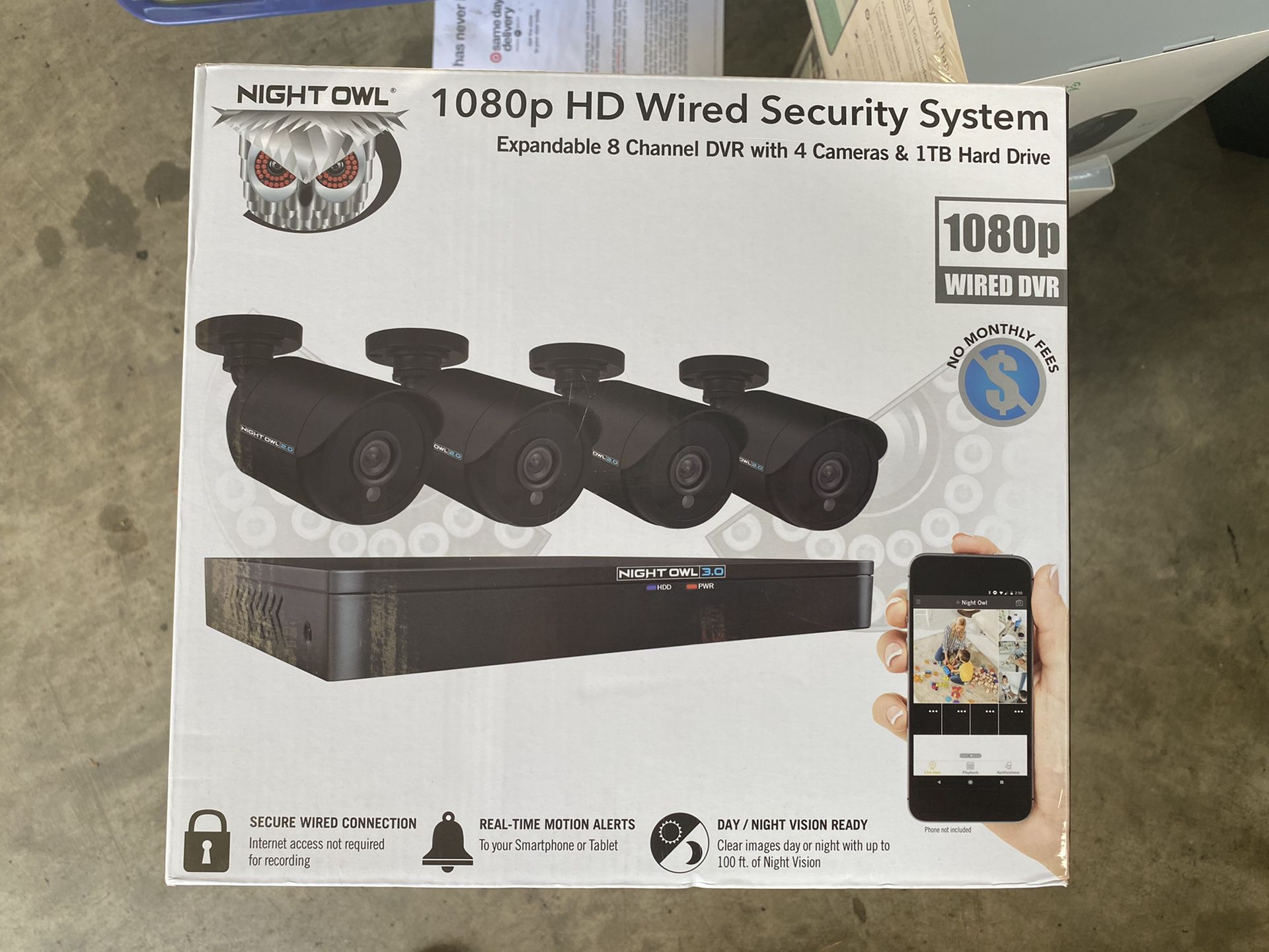 Night owl 1080P HD wired security system 1TB hard drive 8 channel 4 camera