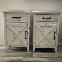 Distressed Wood End Tables- Set Of 2