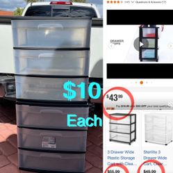 $10 each Sterilite wide Clear Plastic 3 Drawer Storage measure In pics