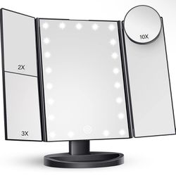 Tri-fold Lighted Vanity Makeup Mirror with Magnification, Touch Screen