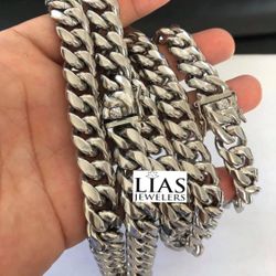 New 18k White Gold Cuban Link chain And Bracelet 