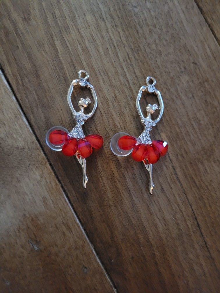 Lot Of 2 Metal Red Ballerina Shoe Charms