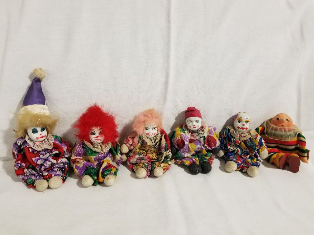 Set of 19 Vintage Handmade Clown Porcelain Sand Dolls by Artmark Chicago