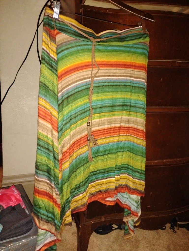 Retro Wet Seal Boho Skirt With Tie Belt