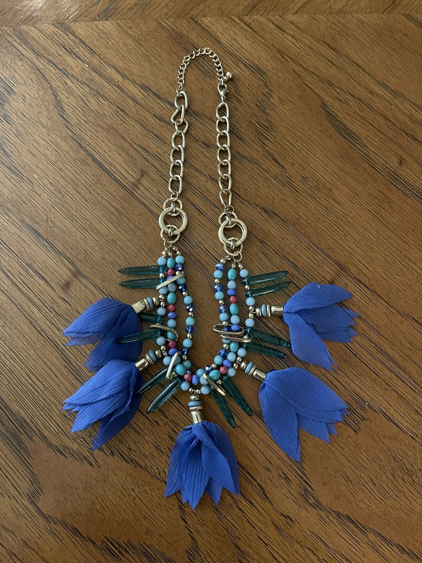 Blue and Gold Statement Piece Necklace in Excellent Condition
