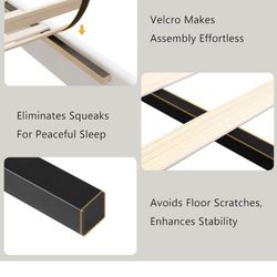 Full Size Bed Frame, Upholstered Platform Bed with Vertical Velvet Headboard, Wide Bed Legs and Strong Wood Slats Support, No Box Spring Needed, Easy 