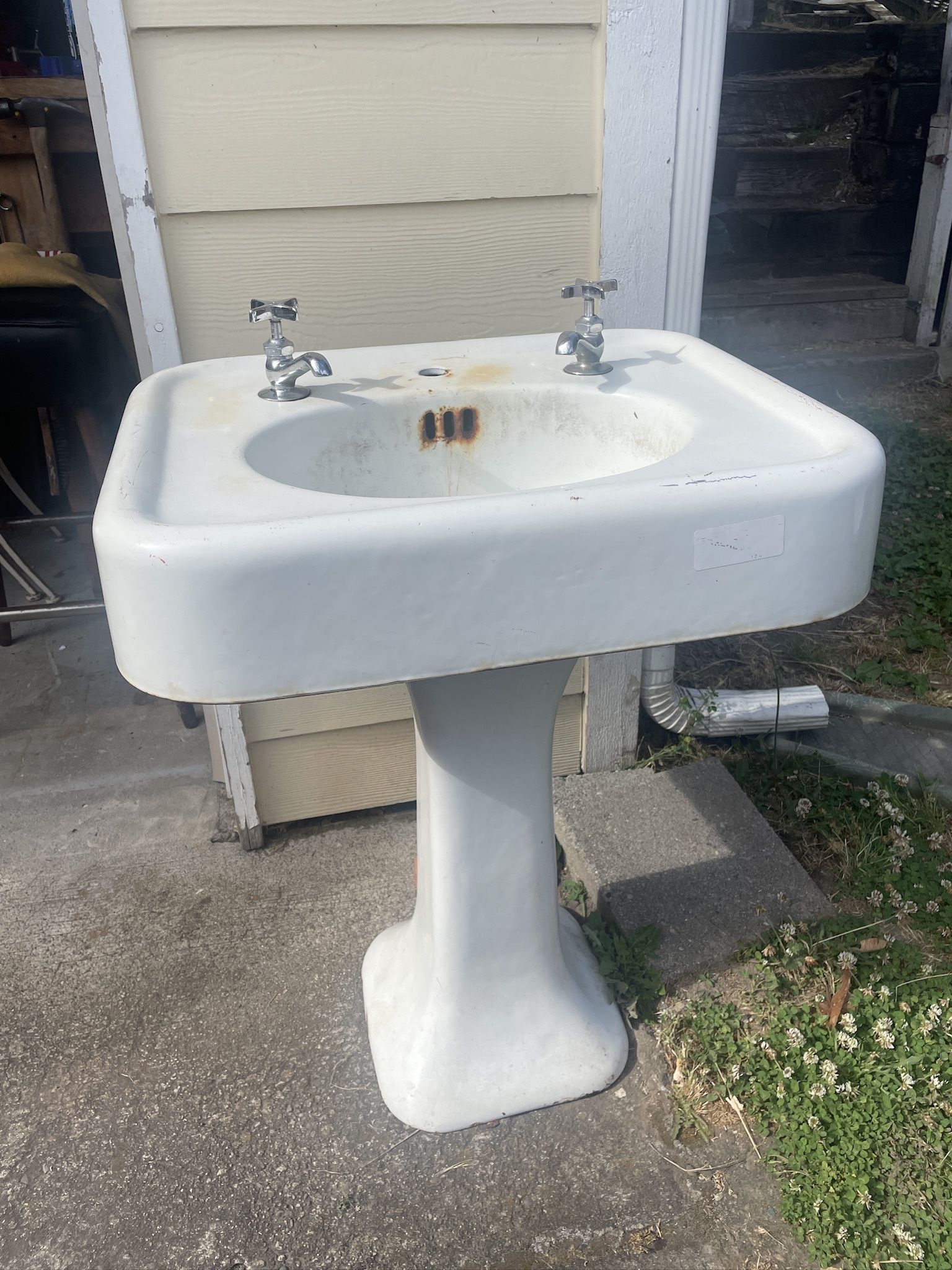 Old Vintage Iron Pedestal Sink