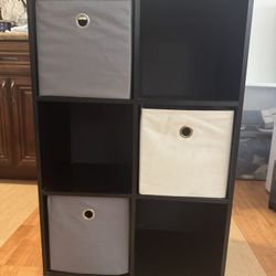 6 Cube Wooden Storage Organizer + 3 Storage Bins