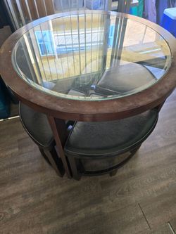 Wood round table with glass top