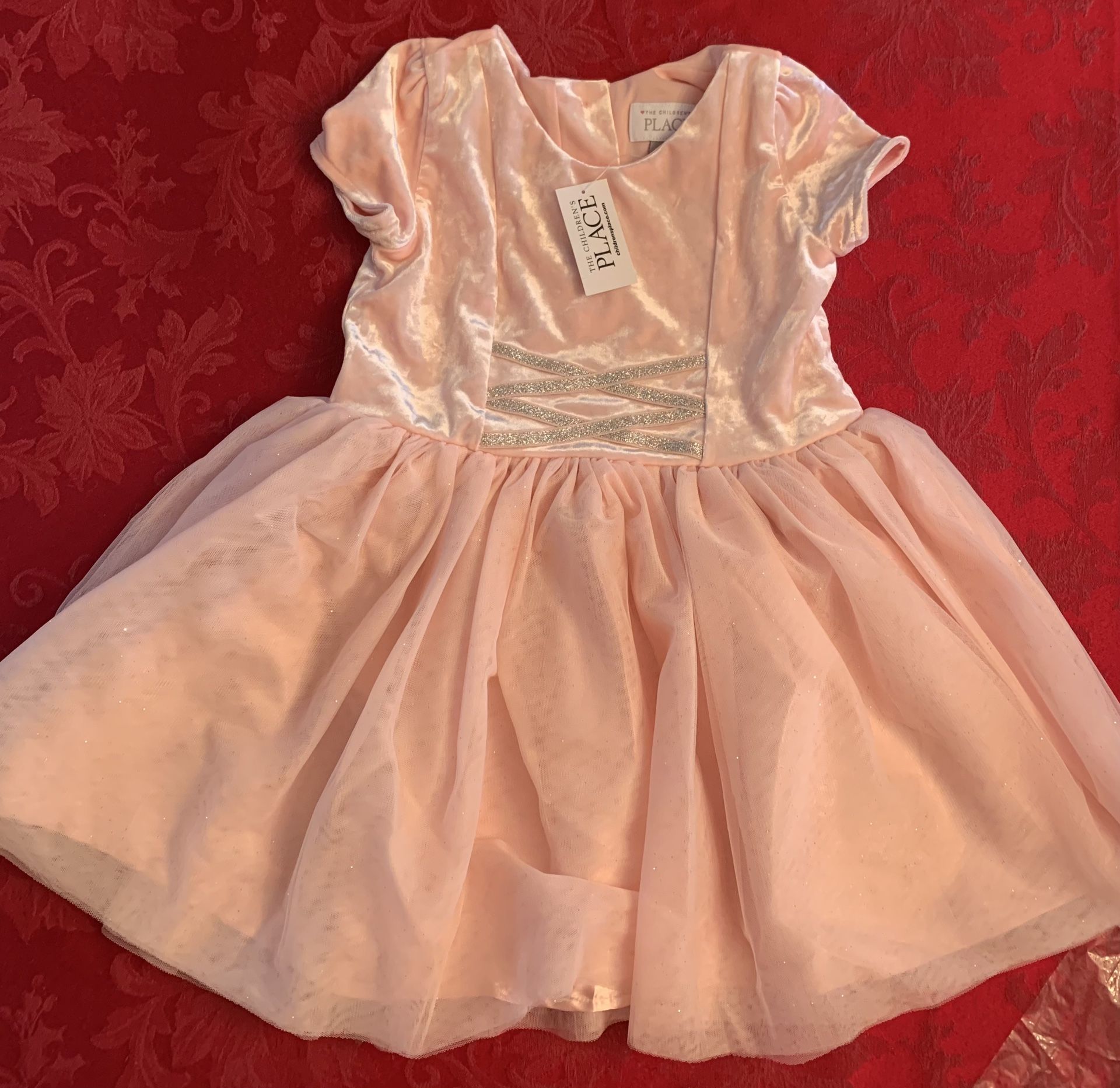 Little Girls Rose Gold Velvet And Tulle Dress 4T