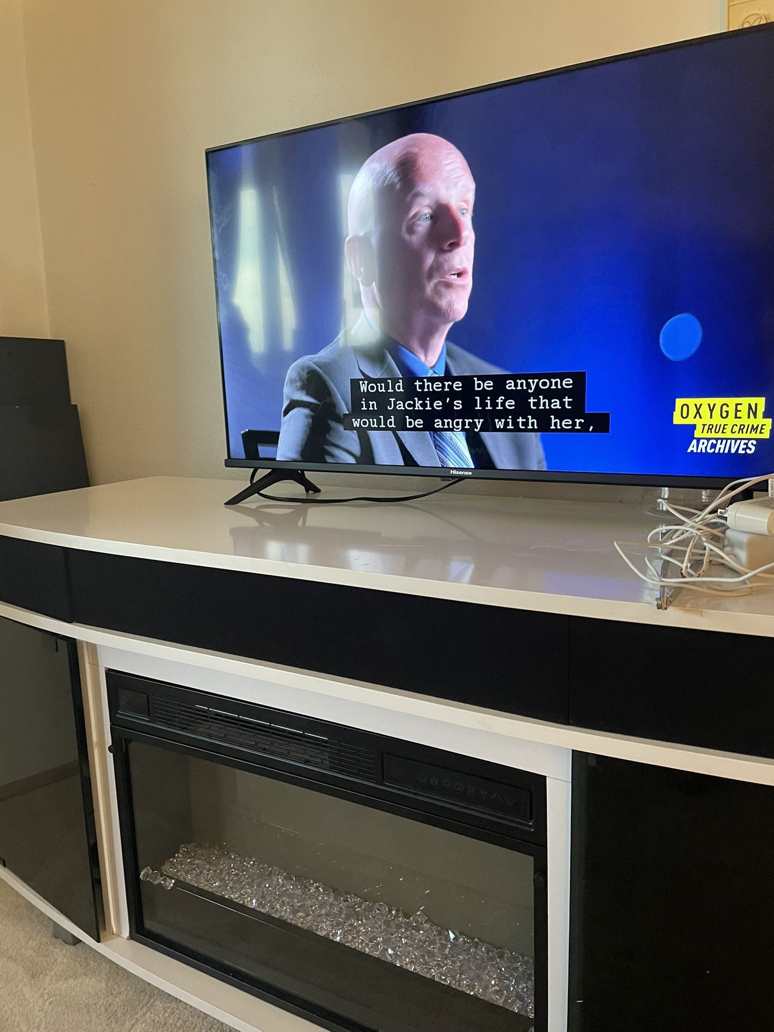 White TV Stand With Bluetooth.