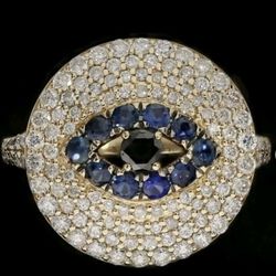 14k Genuine Diamond & Sapphire EVIL EYE Women's Ring