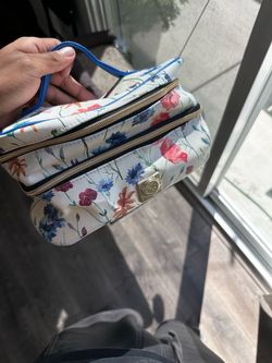 Floral Cosmetic Bag with Gold Zippers