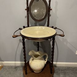 Antique Hand Made Wooden Framed Wash Basin Wash Stand.
