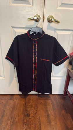 Camisa De Manta Negra Bordada TÃpica Size G