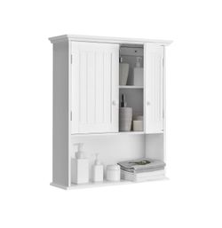 Tangkula Wall Mount Bathroom Cabinet Wooden Medicine Cabinet Storage Organizer with 2-Doors and 1-Shelf Cottage Collection Wall Cabinet (White)  4224