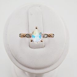 14k rose gold rainbow moonstone & diamond ring