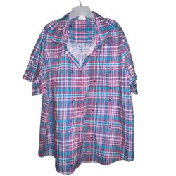 Haband American Sweetheart Pink Blue Plaid Perfect Short Sleeve Blouse Size 3X