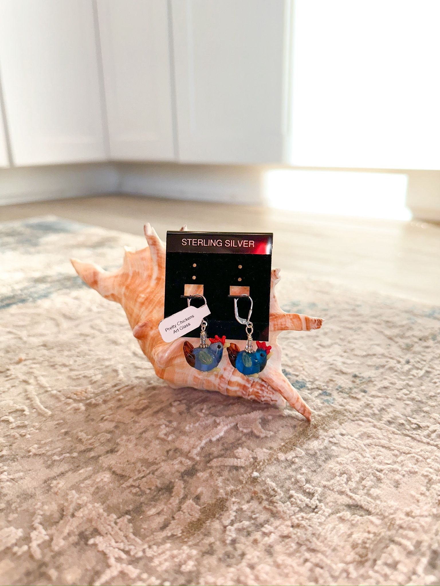 Chicken Glass Handmade Sterling Silver Earrings