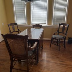 Antique Dining Table, Four Chairs 