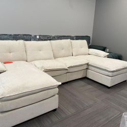 115.4" Chenille U-Shaped Modular Sectional Sofa with Adjustable Armrests