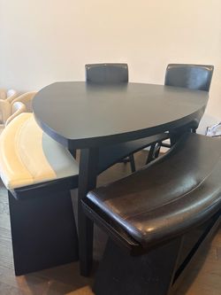 Dark Wood Dining Table with Benches and Chairs