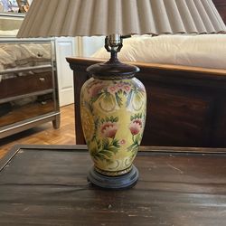 Hand-Painted Floral Ceramic Table Lamp – Working – French Country Style