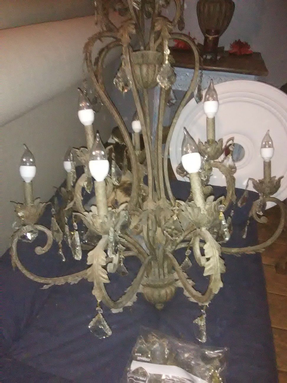 Currey Company Wrought Iron & Crystal Chandelier