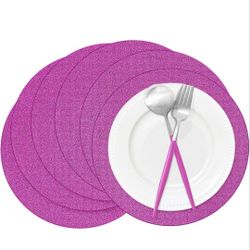 50 Pieces Hot Pink Glitter Paper Place Mats Sparkle 14'' Round Disposable Table Mats Hot Pink Doilies for Wedding Banquet Birthday Party Home Dining T