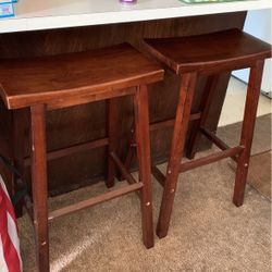2 Wooden Saddle Style Bar Stools