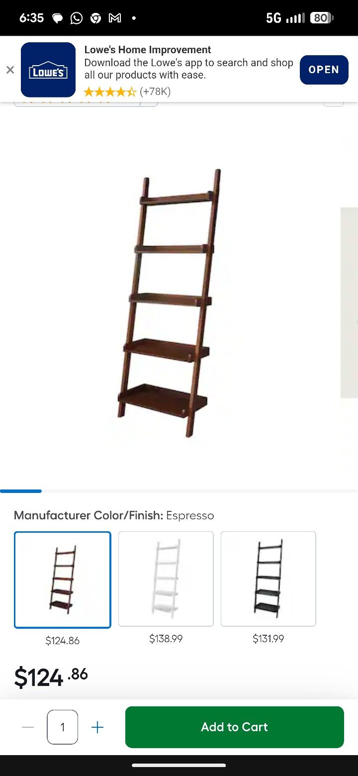 International Concepts Espresso Wood 5 -Shelf Ladder Bookcase ( 25.6-in W x 75-in H x 14-in D )